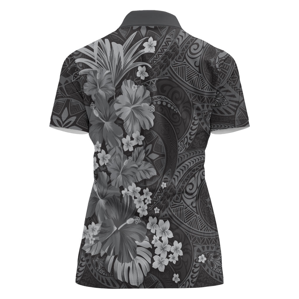 Pauli Hawai'i Hibiscus Women Polo Shirt Polynesian Tribal Tattoo Pattern Floral Elements