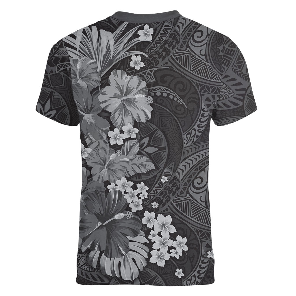Pauli Hawai'i Hibiscus Women V-Neck T-Shirt Polynesian Tribal Tattoo Pattern Floral Elements
