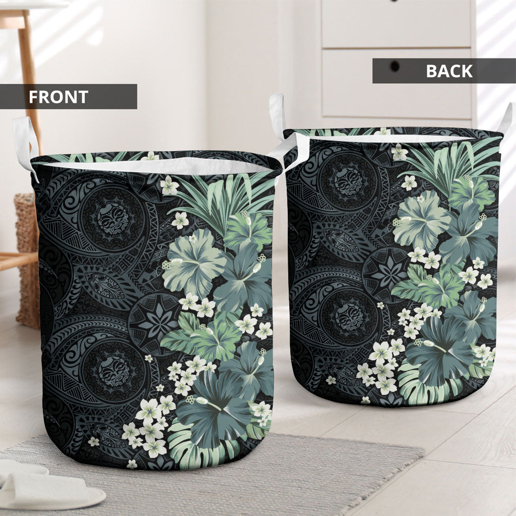 Pauliuli Hawai'i Hibiscus Laundry Basket Polynesian Tribal Tattoo Pattern Floral Elements