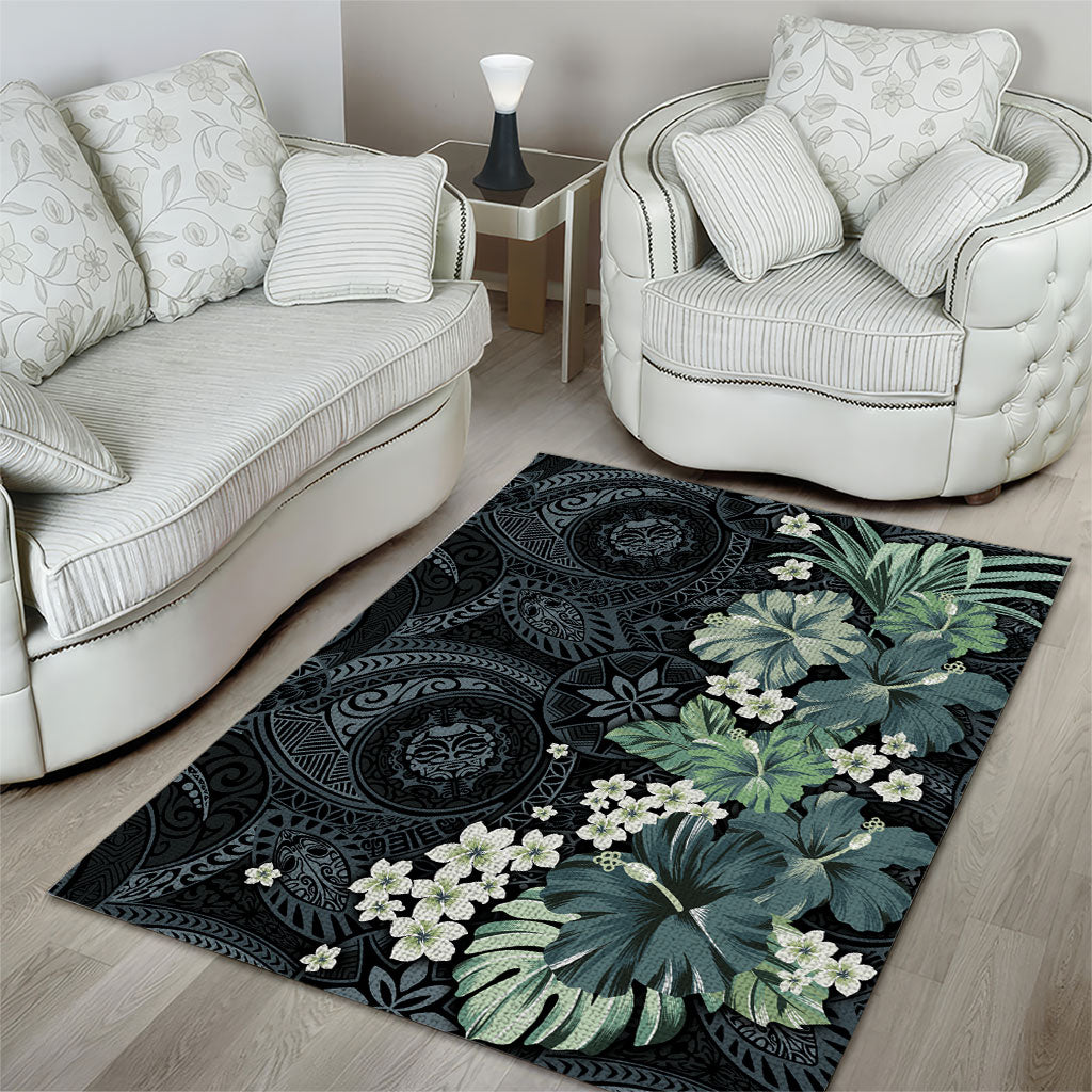 Pauliuli Hawai'i Hibiscus Area Rug Polynesian Tribal Tattoo Pattern Floral Elements