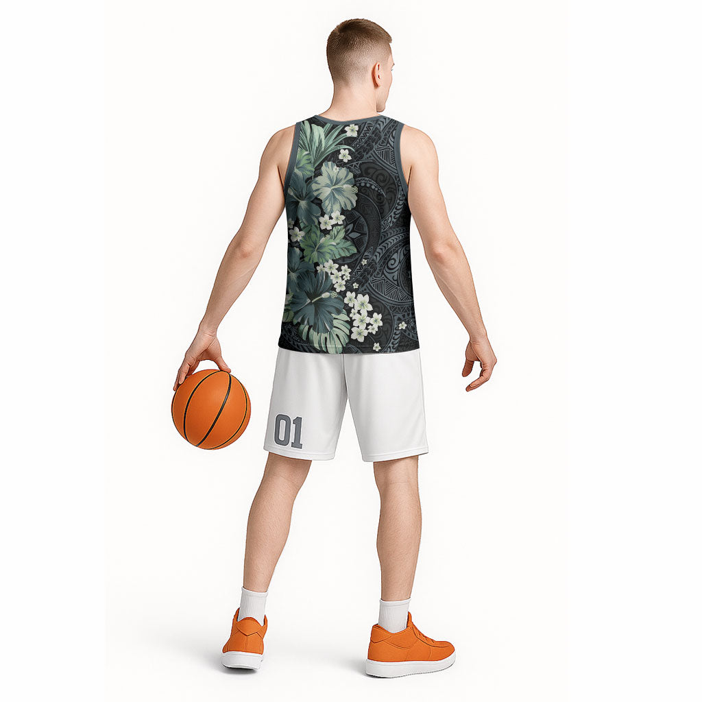 Pauliuli Hawai'i Hibiscus Basketball Jersey Polynesian Tribal Tattoo Pattern Floral Elements