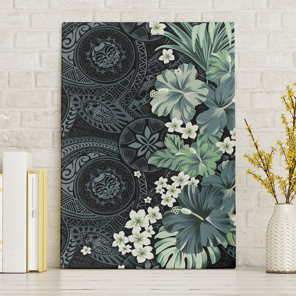 Pauliuli Hawai'i Hibiscus Canvas Wall Art Polynesian Tribal Tattoo Pattern Floral Elements LT9 Without Frame Charcoal Blue - Polynesian Pride