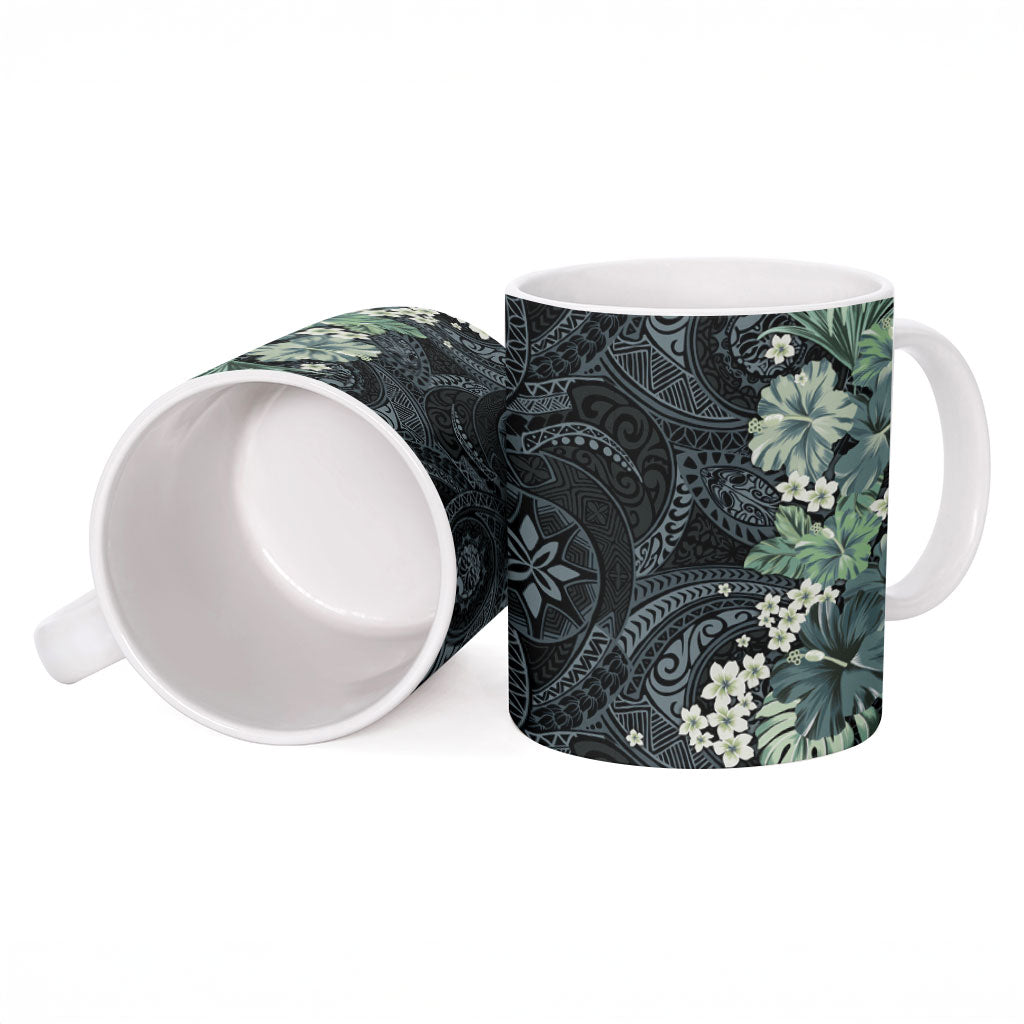 Pauliuli Hawai'i Hibiscus Ceramic Mug Polynesian Tribal Tattoo Pattern Floral Elements