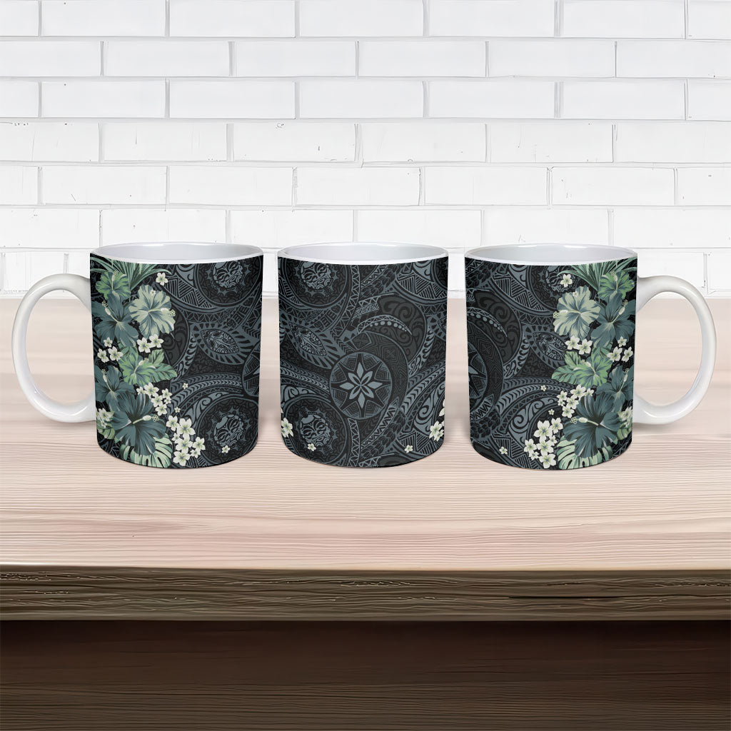 Pauliuli Hawai'i Hibiscus Ceramic Mug Polynesian Tribal Tattoo Pattern Floral Elements