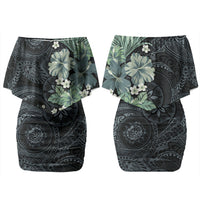 Pauliuli Hawai'i Hibiscus Couples Matching Off Shoulder Short Dress and Hawaiian Shirt Polynesian Tribal Tattoo Pattern Floral Elements