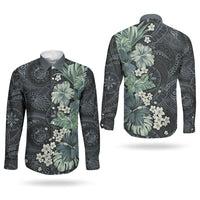 Pauliuli Hawai'i Hibiscus Couples Matching Summer Maxi Dress and Long Sleeve Button Shirt Polynesian Tribal Tattoo Pattern Floral Elements