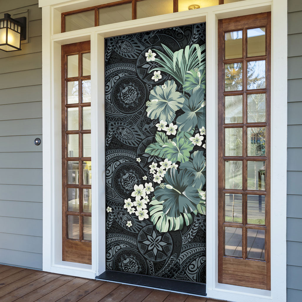 Pauliuli Hawai'i Hibiscus Door Cover Polynesian Tribal Tattoo Pattern Floral Elements