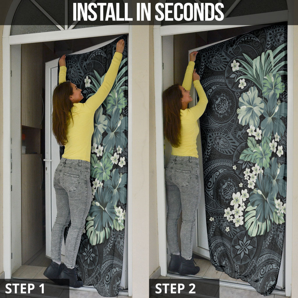 Pauliuli Hawai'i Hibiscus Door Cover Polynesian Tribal Tattoo Pattern Floral Elements
