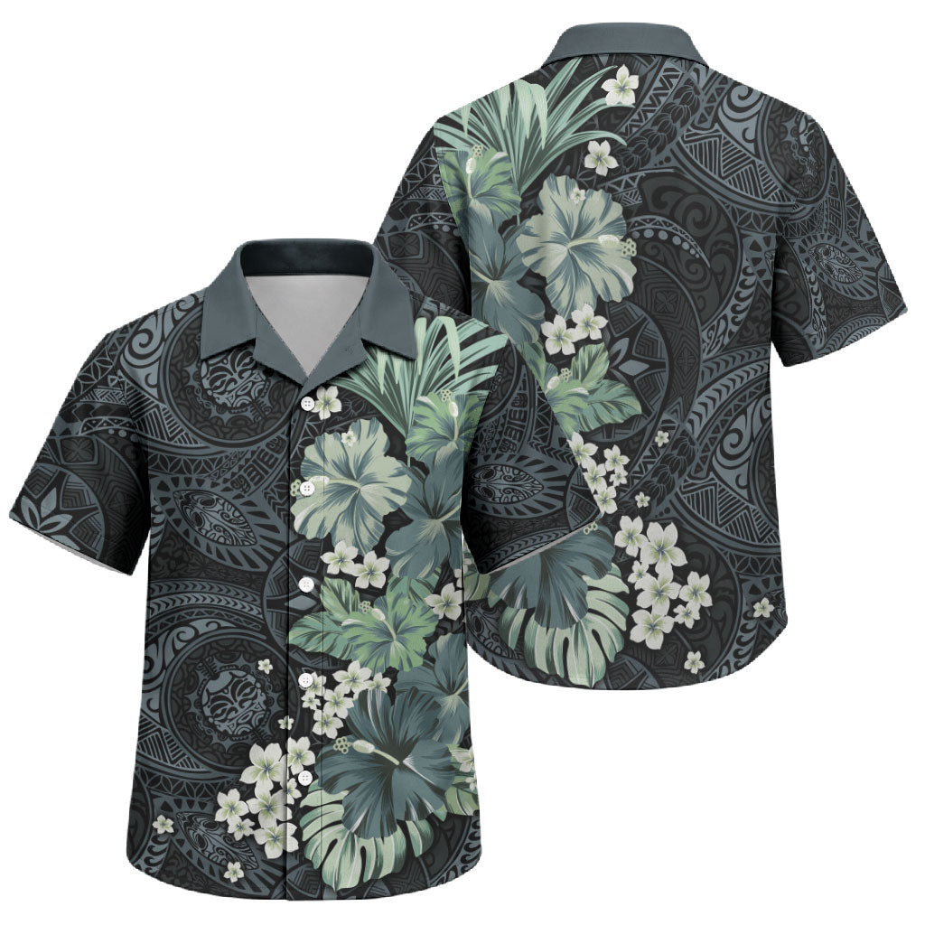 Pauliuli Hawai'i Hibiscus Family Matching Long Sleeve Bodycon Dress and Hawaiian Shirt Polynesian Tribal Tattoo Pattern Floral Elements