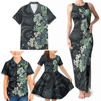 Pauliuli Hawai'i Hibiscus Family Matching Tank Maxi Dress and Hawaiian Shirt Polynesian Tribal Tattoo Pattern Floral Elements