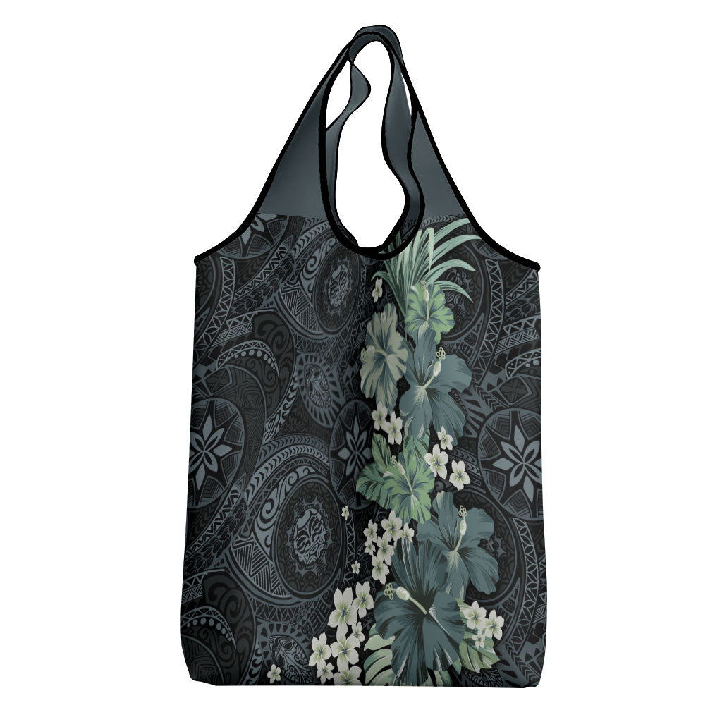 Pauliuli Hawai'i Hibiscus Grocery Bag Polynesian Tribal Tattoo Pattern Floral Elements