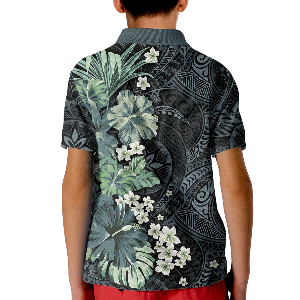 Pauliuli Hawai'i Hibiscus Kid Polo Shirt Polynesian Tribal Tattoo Pattern Floral Elements