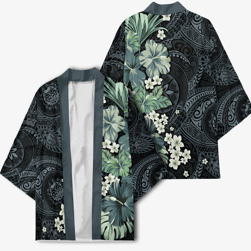 Pauliuli Hawai'i Hibiscus Kimono Polynesian Tribal Tattoo Pattern Floral Elements