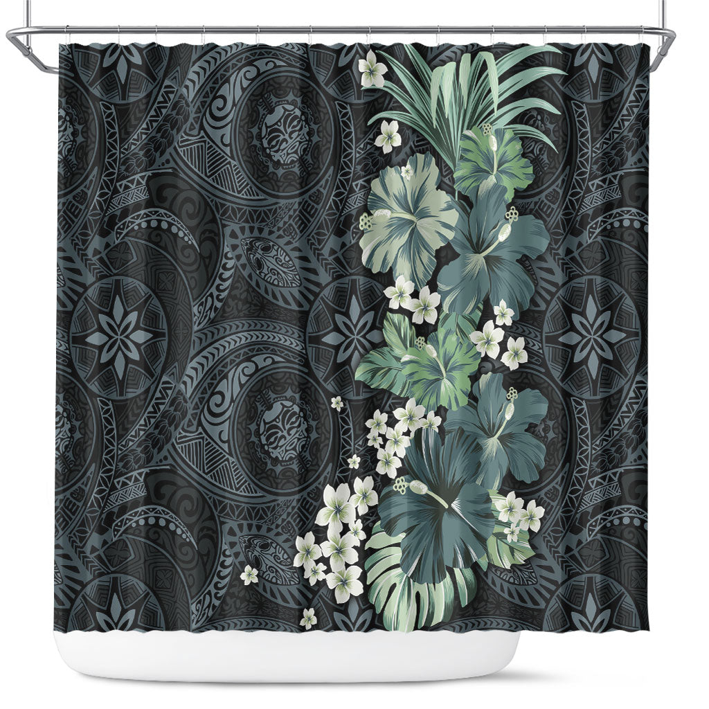 Pauliuli Hawai'i Hibiscus Shower Curtain Polynesian Tribal Tattoo Pattern Floral Elements