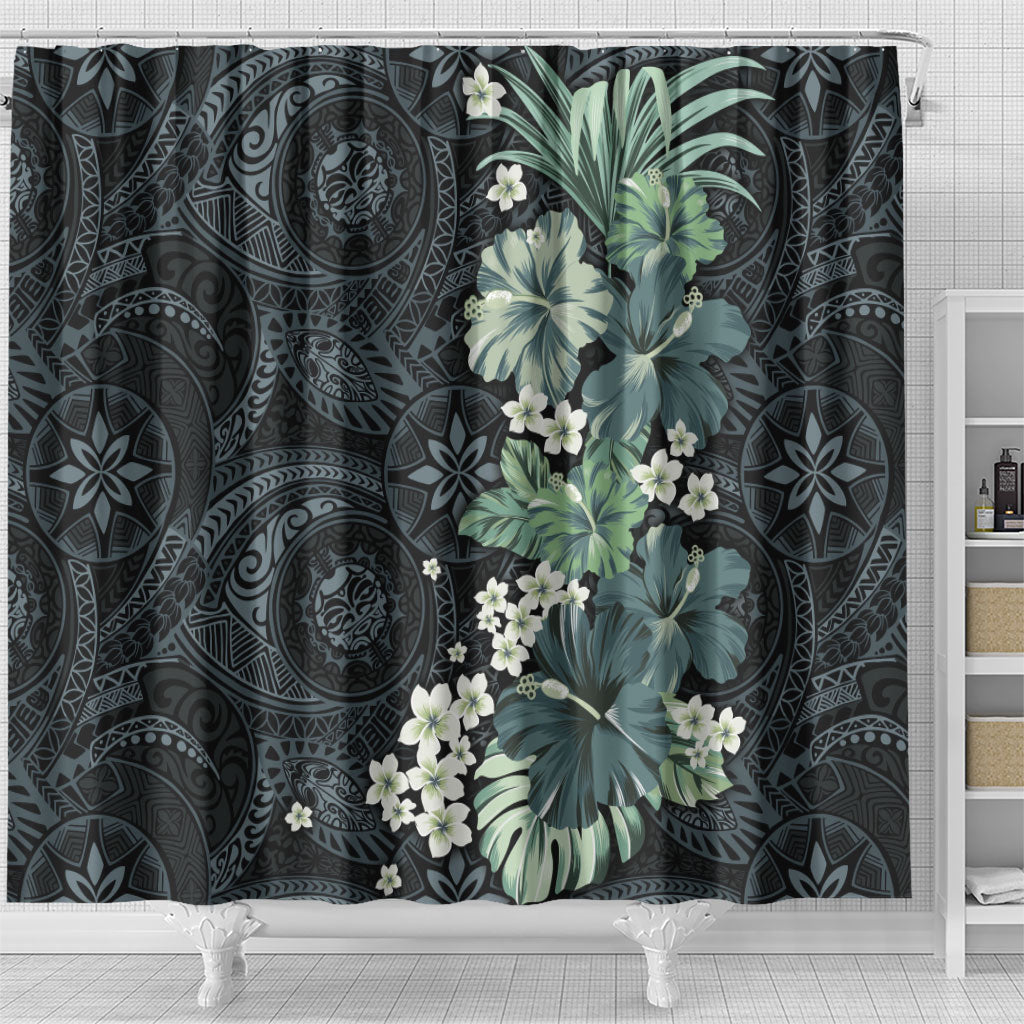Pauliuli Hawai'i Hibiscus Shower Curtain Polynesian Tribal Tattoo Pattern Floral Elements