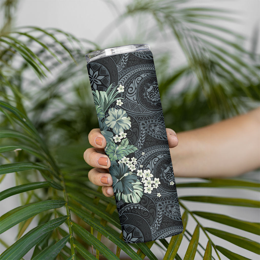 Pauliuli Hawai'i Hibiscus Skinny Tumbler Polynesian Tribal Tattoo Pattern Floral Elements