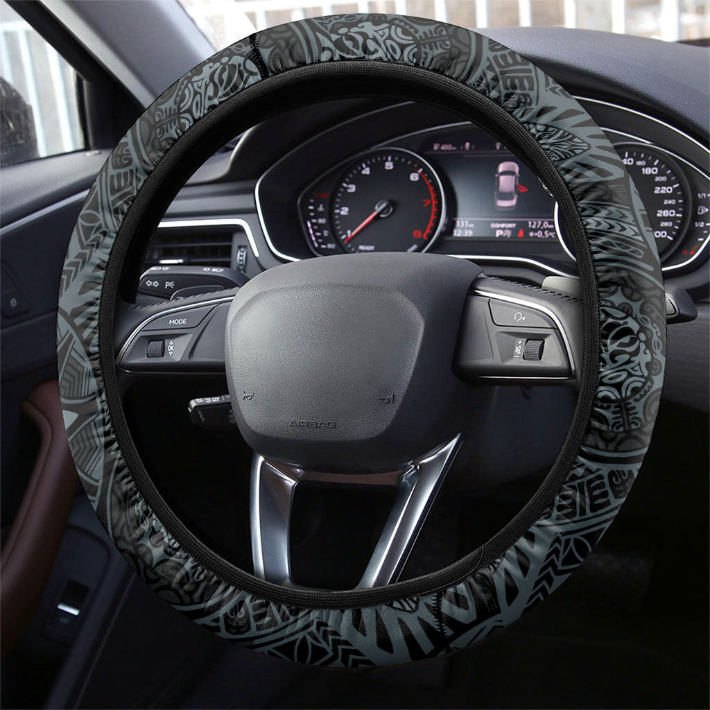 Pauliuli Hawai'i Hibiscus Steering Wheel Cover Polynesian Tribal Tattoo Pattern Floral Elements