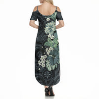 Pauliuli Hawai'i Hibiscus Summer Maxi Dress Polynesian Tribal Tattoo Pattern Floral Elements