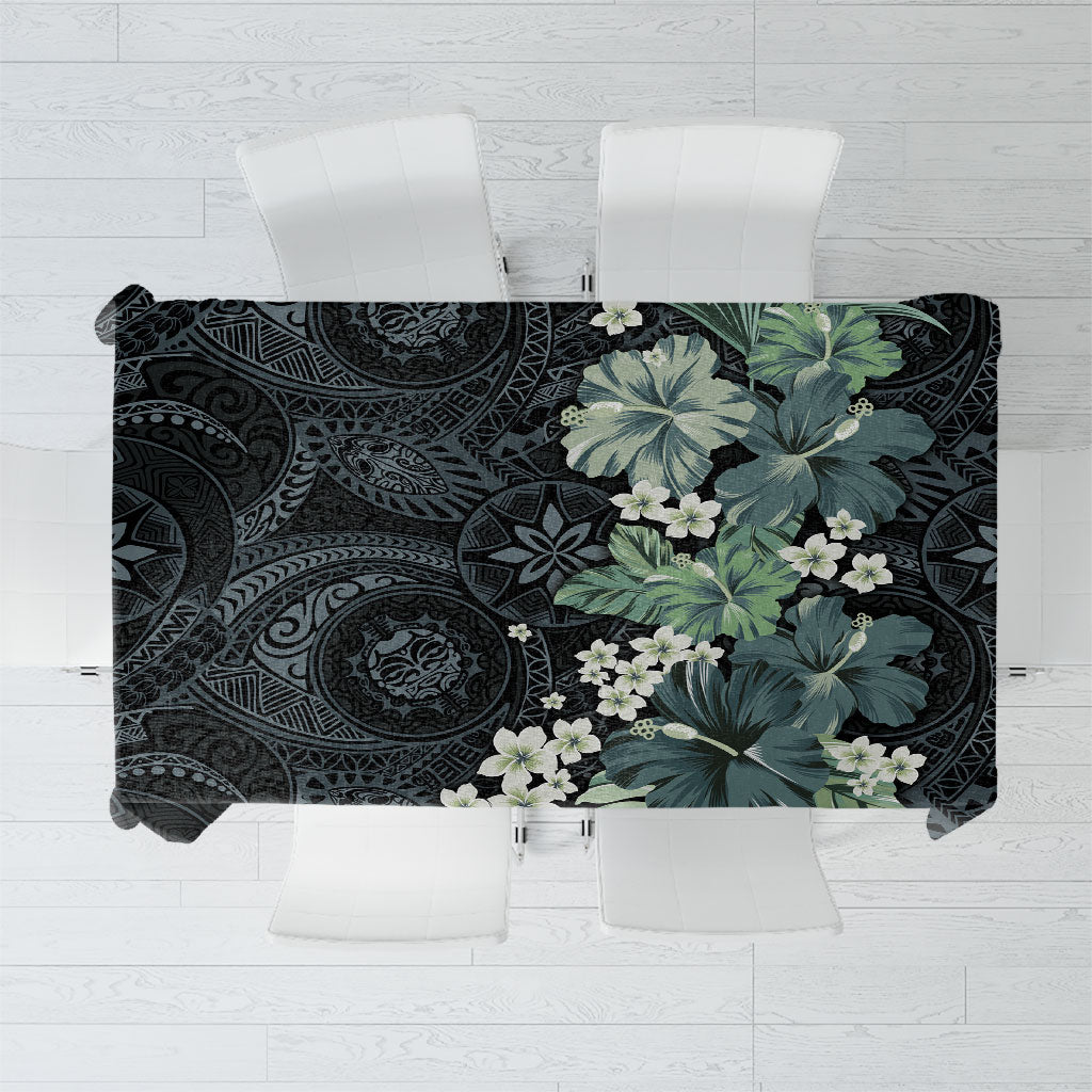 Pauliuli Hawai'i Hibiscus Tablecloth Polynesian Tribal Tattoo Pattern Floral Elements LT9 Charcoal Blue - Polynesian Pride