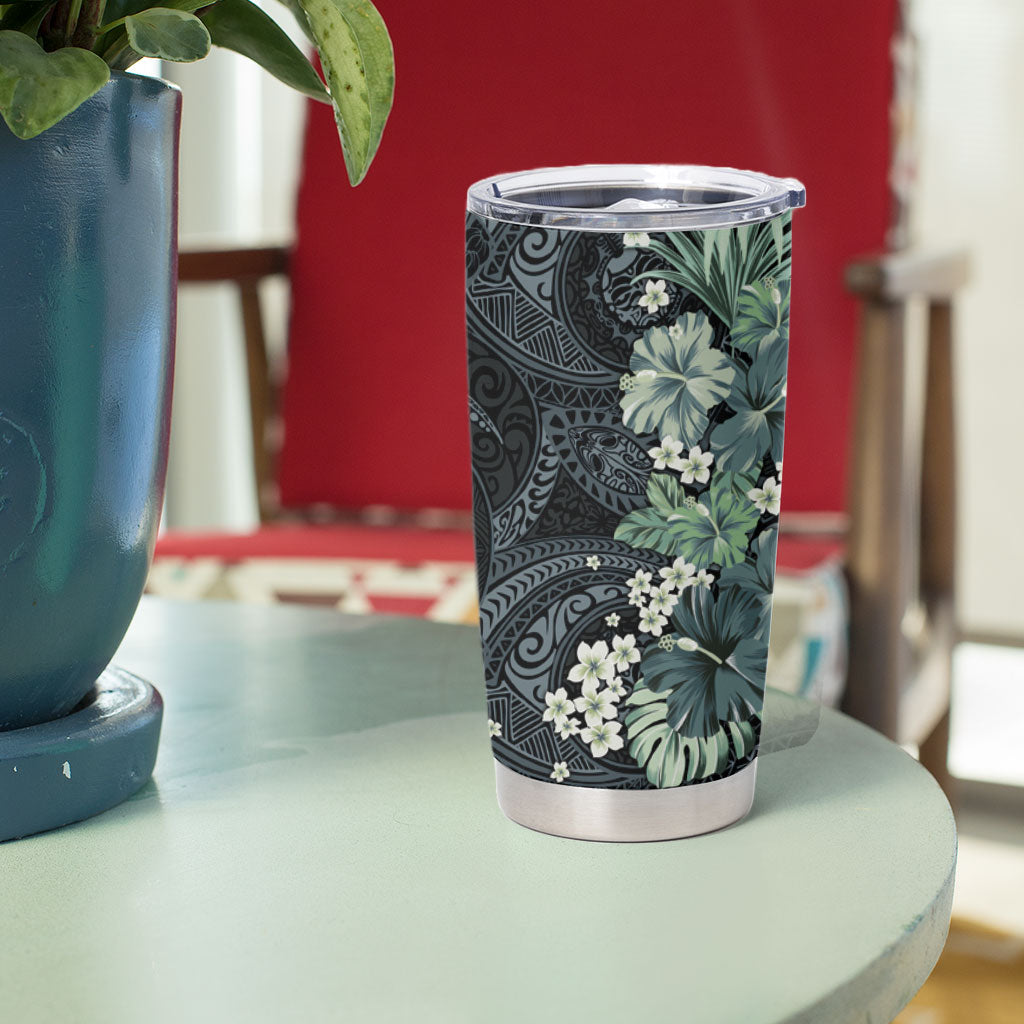 Pauliuli Hawai'i Hibiscus Tumbler Cup Polynesian Tribal Tattoo Pattern Floral Elements