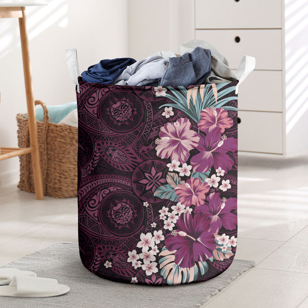 Poni Mama Hawai'i Hibiscus Laundry Basket Polynesian Tribal Tattoo Pattern Floral Elements