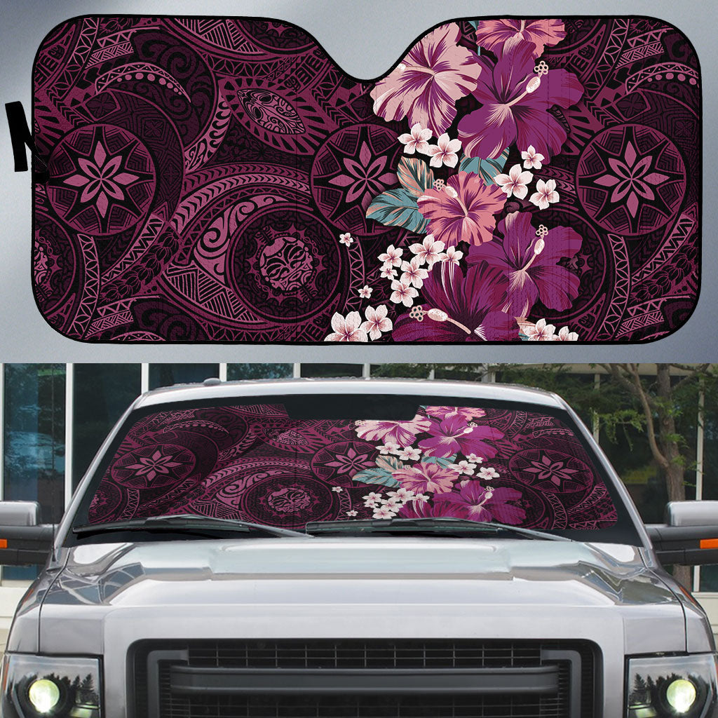 Poni Mama Hawai'i Hibiscus Auto Sun Shade Polynesian Tribal Tattoo Pattern Floral Elements LT9 Pink - Polynesian Pride