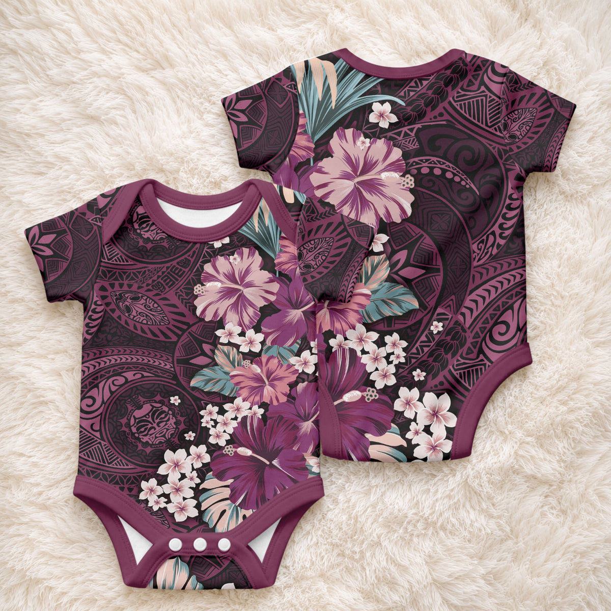 Poni Mama Hawai'i Hibiscus Baby Onesie Polynesian Tribal Tattoo Pattern Floral Elements LT9 - Polynesian Pride