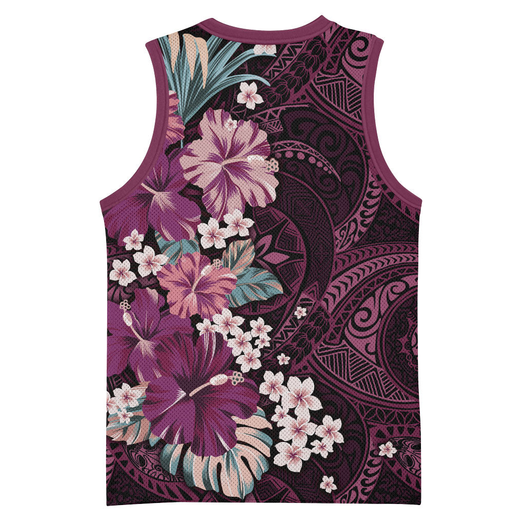 Poni Mama Hawai'i Hibiscus Basketball Jersey Polynesian Tribal Tattoo Pattern Floral Elements