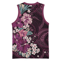 Poni Mama Hawai'i Hibiscus Basketball Jersey Polynesian Tribal Tattoo Pattern Floral Elements