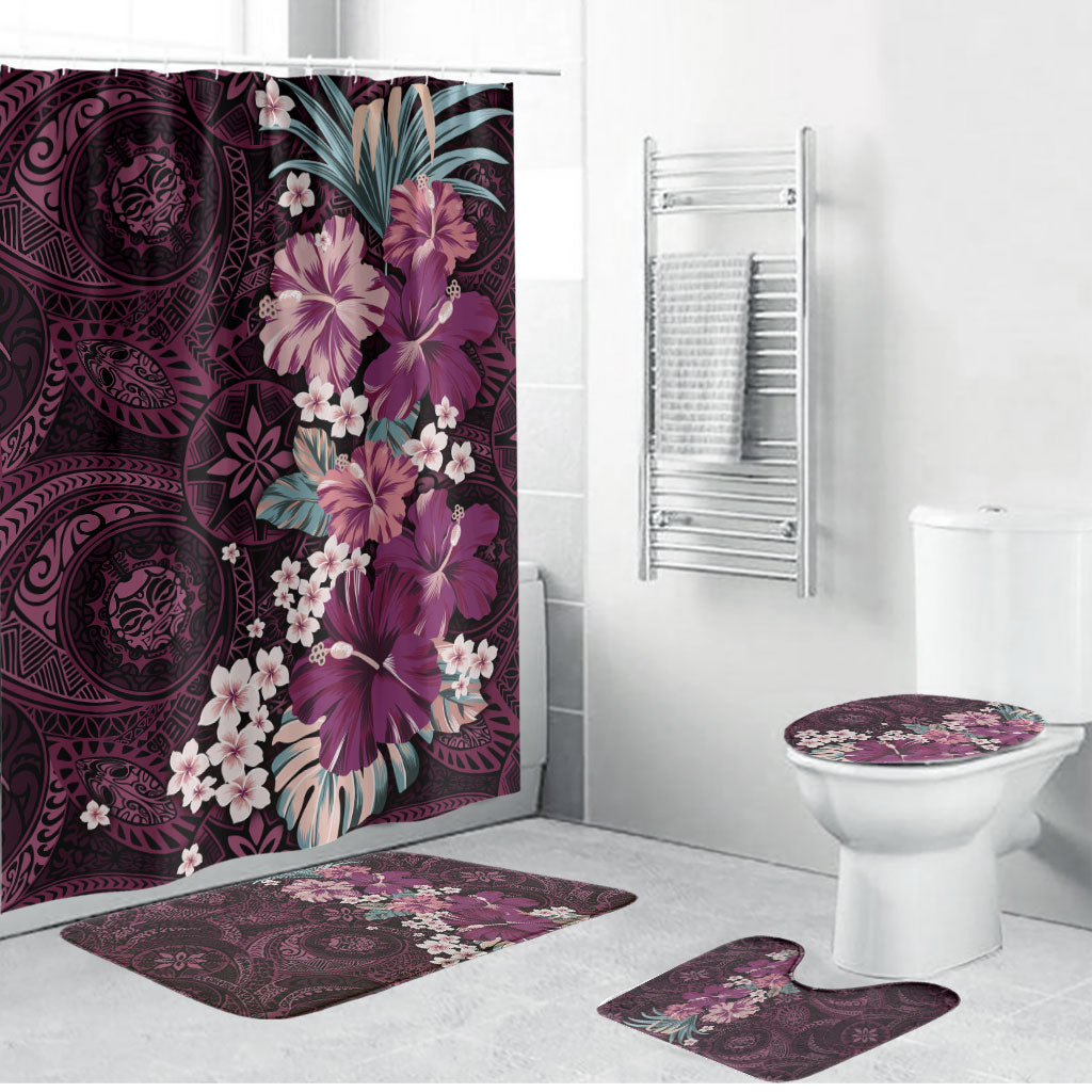 Poni Mama Hawai'i Hibiscus Bathroom Set Polynesian Tribal Tattoo Pattern Floral Elements