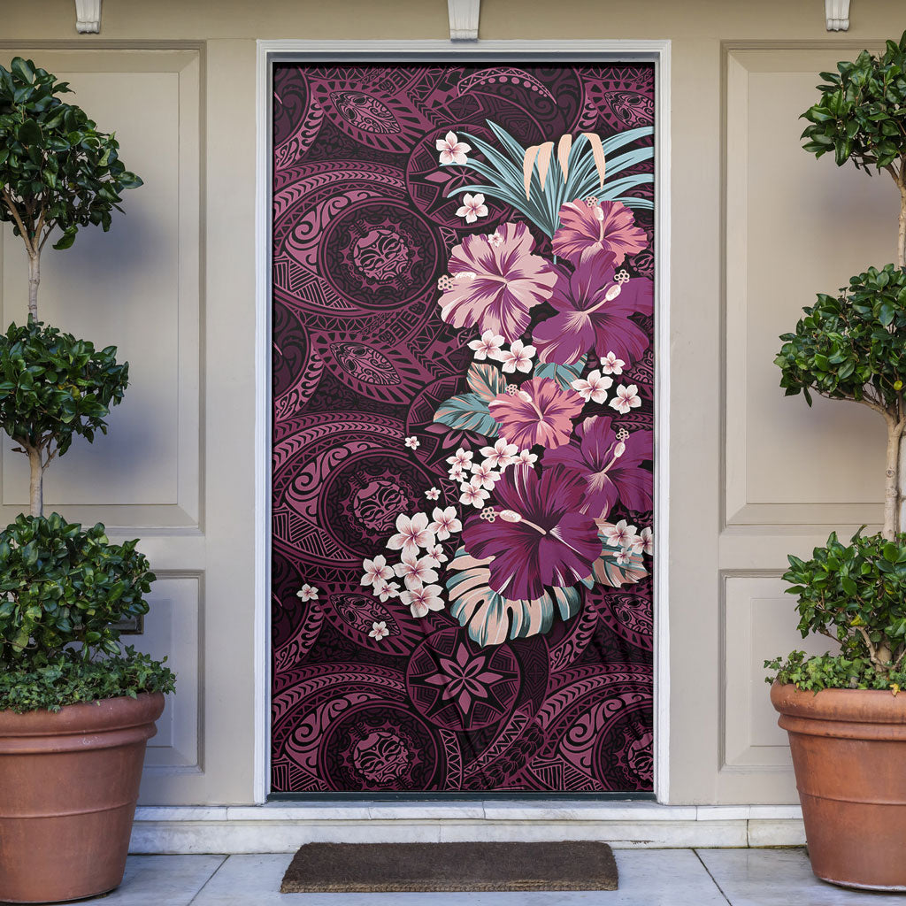 Poni Mama Hawai'i Hibiscus Door Cover Polynesian Tribal Tattoo Pattern Floral Elements