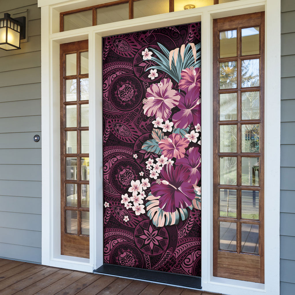 Poni Mama Hawai'i Hibiscus Door Cover Polynesian Tribal Tattoo Pattern Floral Elements
