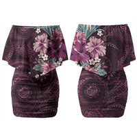 Poni Mama Hawai'i Hibiscus Family Matching Off Shoulder Short Dress and Hawaiian Shirt Polynesian Tribal Tattoo Pattern Floral Elements