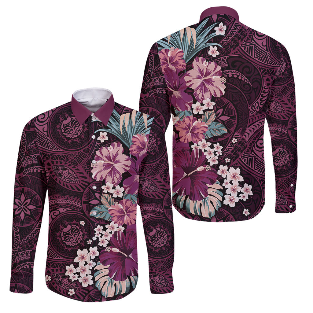 Poni Mama Hawai'i Hibiscus Family Matching Summer Maxi Dress and Hawaiian Shirt Polynesian Tribal Tattoo Pattern Floral Elements