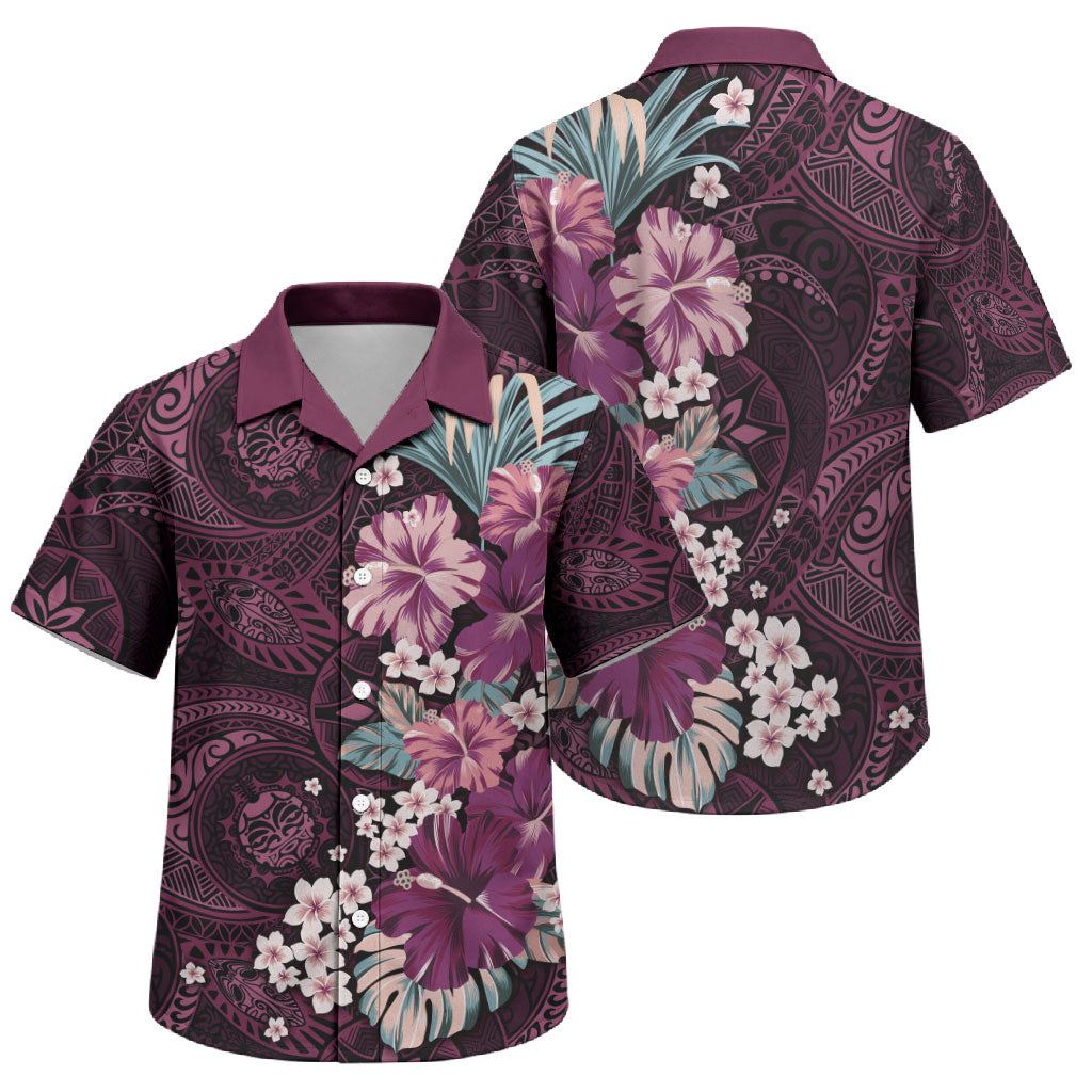 Poni Mama Hawai'i Hibiscus Family Matching Summer Maxi Dress and Hawaiian Shirt Polynesian Tribal Tattoo Pattern Floral Elements