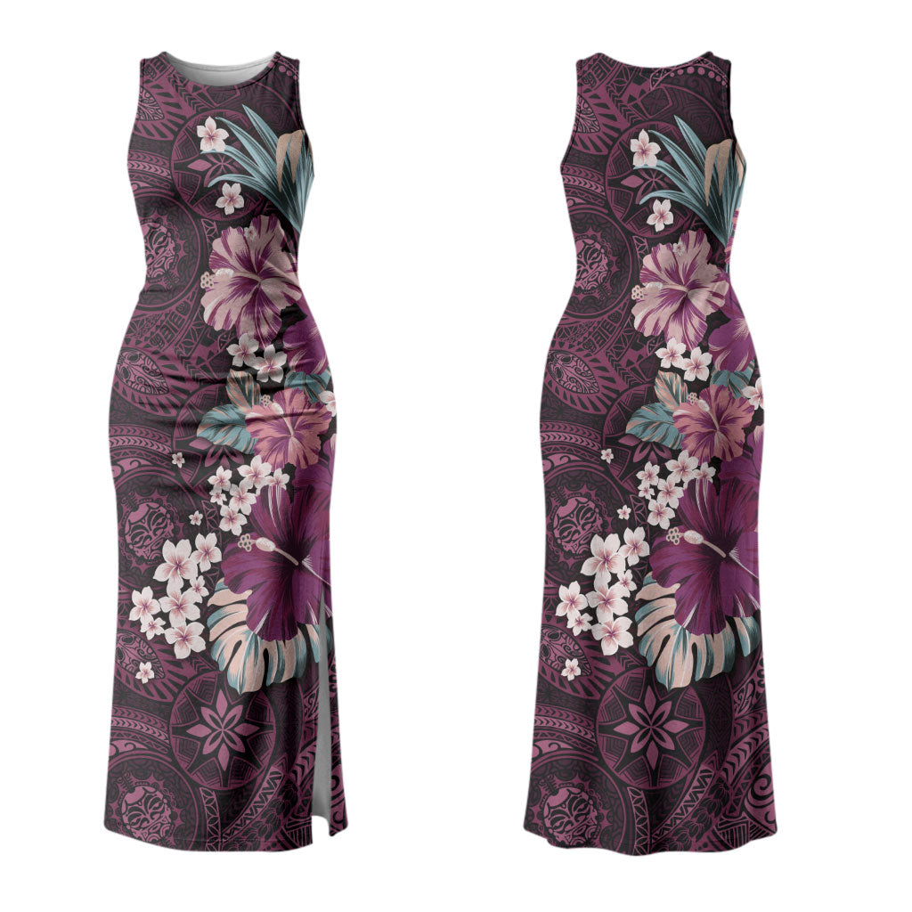 Poni Mama Hawai'i Hibiscus Family Matching Tank Maxi Dress and Hawaiian Shirt Polynesian Tribal Tattoo Pattern Floral Elements
