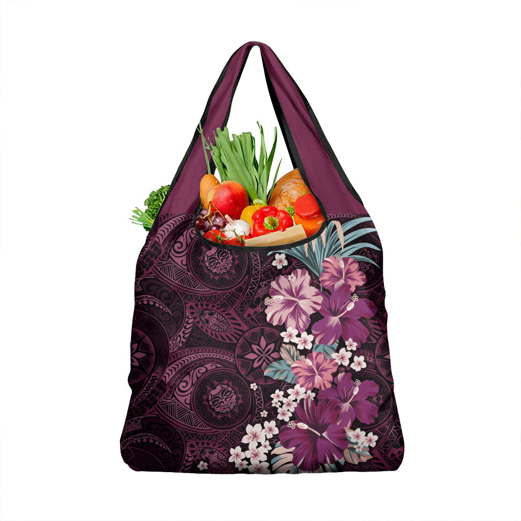Poni Mama Hawai'i Hibiscus Grocery Bag Polynesian Tribal Tattoo Pattern Floral Elements
