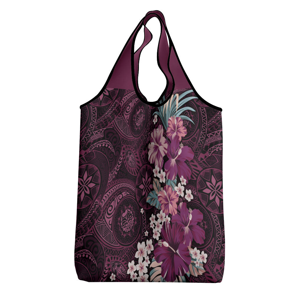Poni Mama Hawai'i Hibiscus Grocery Bag Polynesian Tribal Tattoo Pattern Floral Elements