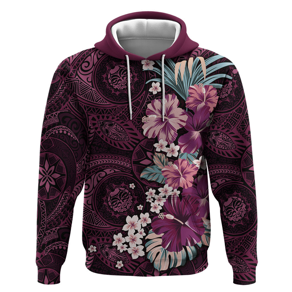 Poni Mama Hawai'i Hibiscus Hoodie Polynesian Tribal Tattoo Pattern Floral Elements LT9 Pullover Hoodie Pink - Polynesian Pride