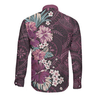 Poni Mama Hawai'i Hibiscus Long Sleeve Button Shirt Polynesian Tribal Tattoo Pattern Floral Elements