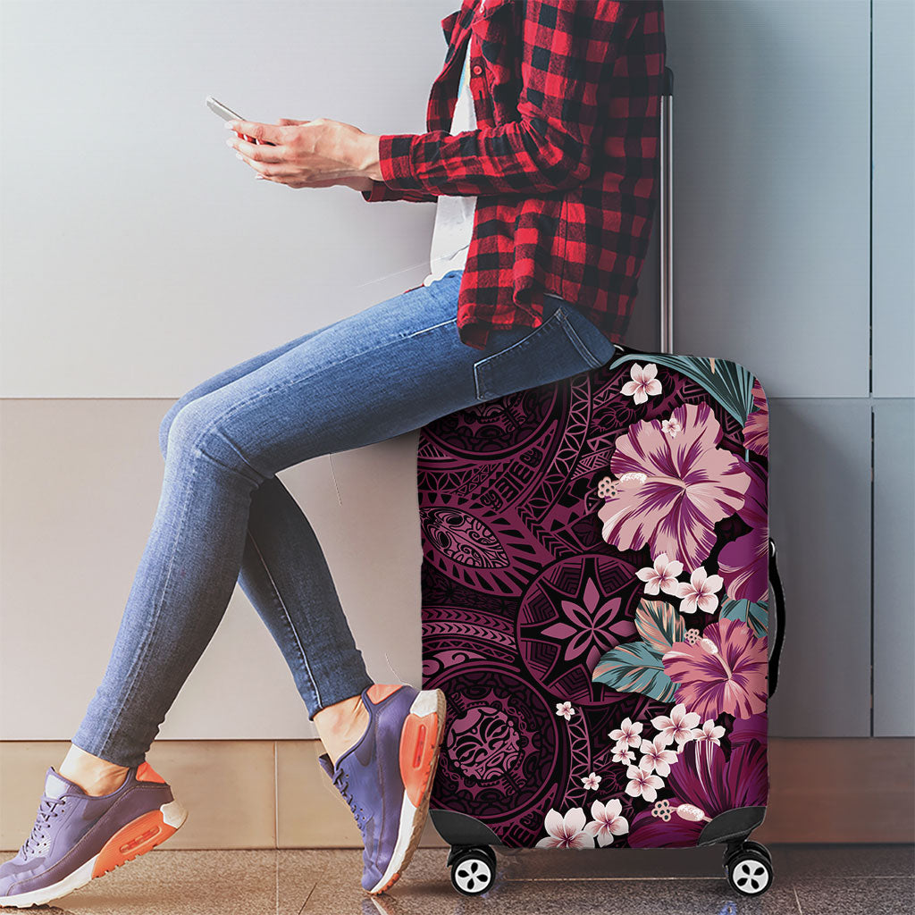 Poni Mama Hawai'i Hibiscus Luggage Cover Polynesian Tribal Tattoo Pattern Floral Elements