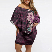Poni Mama Hawai'i Hibiscus Off Shoulder Short Dress Polynesian Tribal Tattoo Pattern Floral Elements