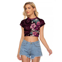 Poni Mama Hawai'i Hibiscus Raglan Cropped T Shirt Polynesian Tribal Tattoo Pattern Floral Elements