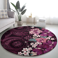 Poni Mama Hawai'i Hibiscus Round Carpet Polynesian Tribal Tattoo Pattern Floral Elements