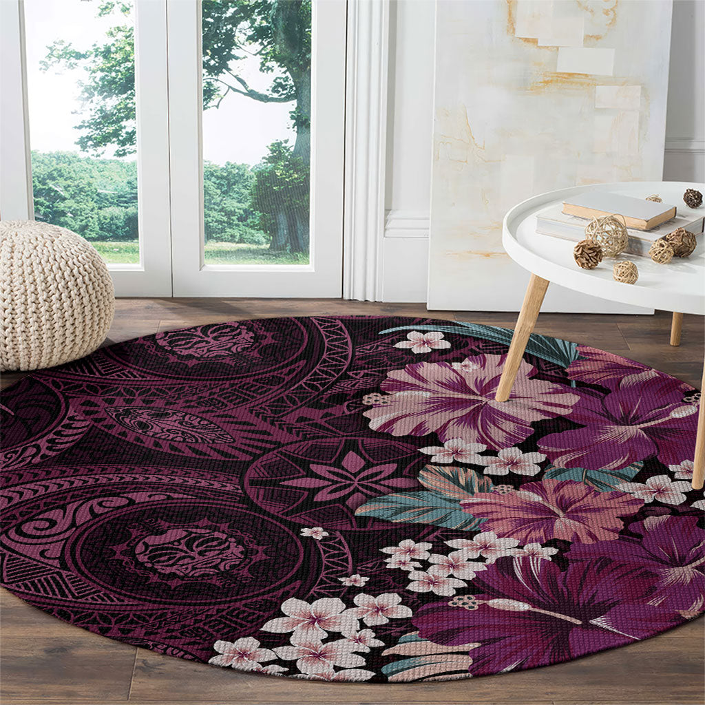Poni Mama Hawai'i Hibiscus Round Carpet Polynesian Tribal Tattoo Pattern Floral Elements