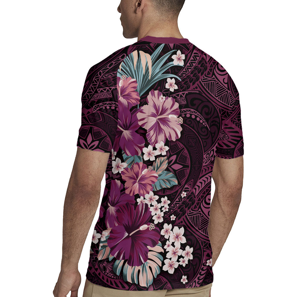 Poni Mama Hawai'i Hibiscus Rugby Jersey Polynesian Tribal Tattoo Pattern Floral Elements