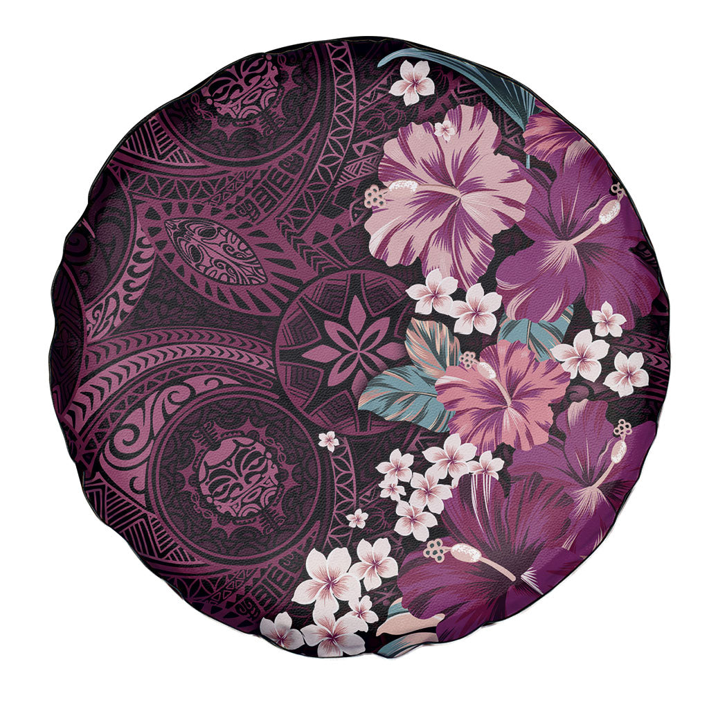 Poni Mama Hawai'i Hibiscus Spare Tire Cover Polynesian Tribal Tattoo Pattern Floral Elements