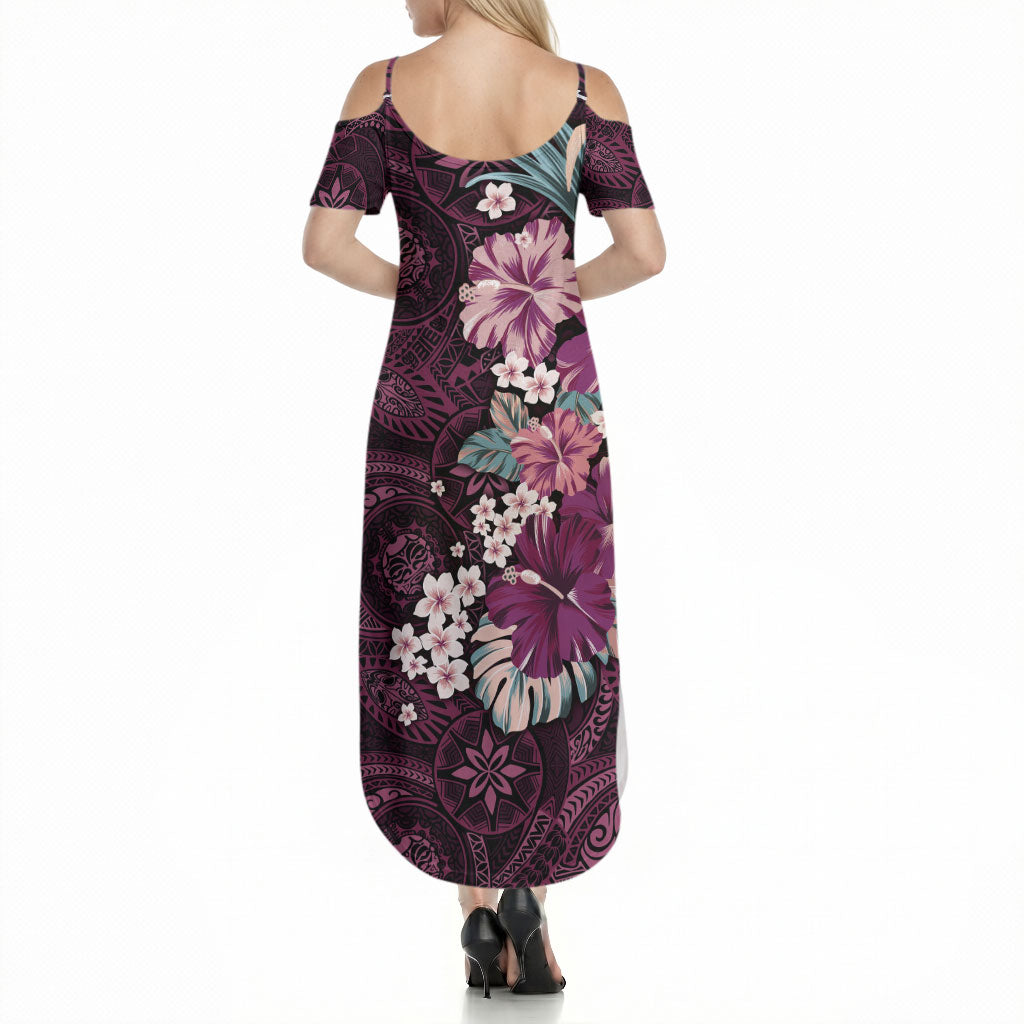 Poni Mama Hawai'i Hibiscus Summer Maxi Dress Polynesian Tribal Tattoo Pattern Floral Elements