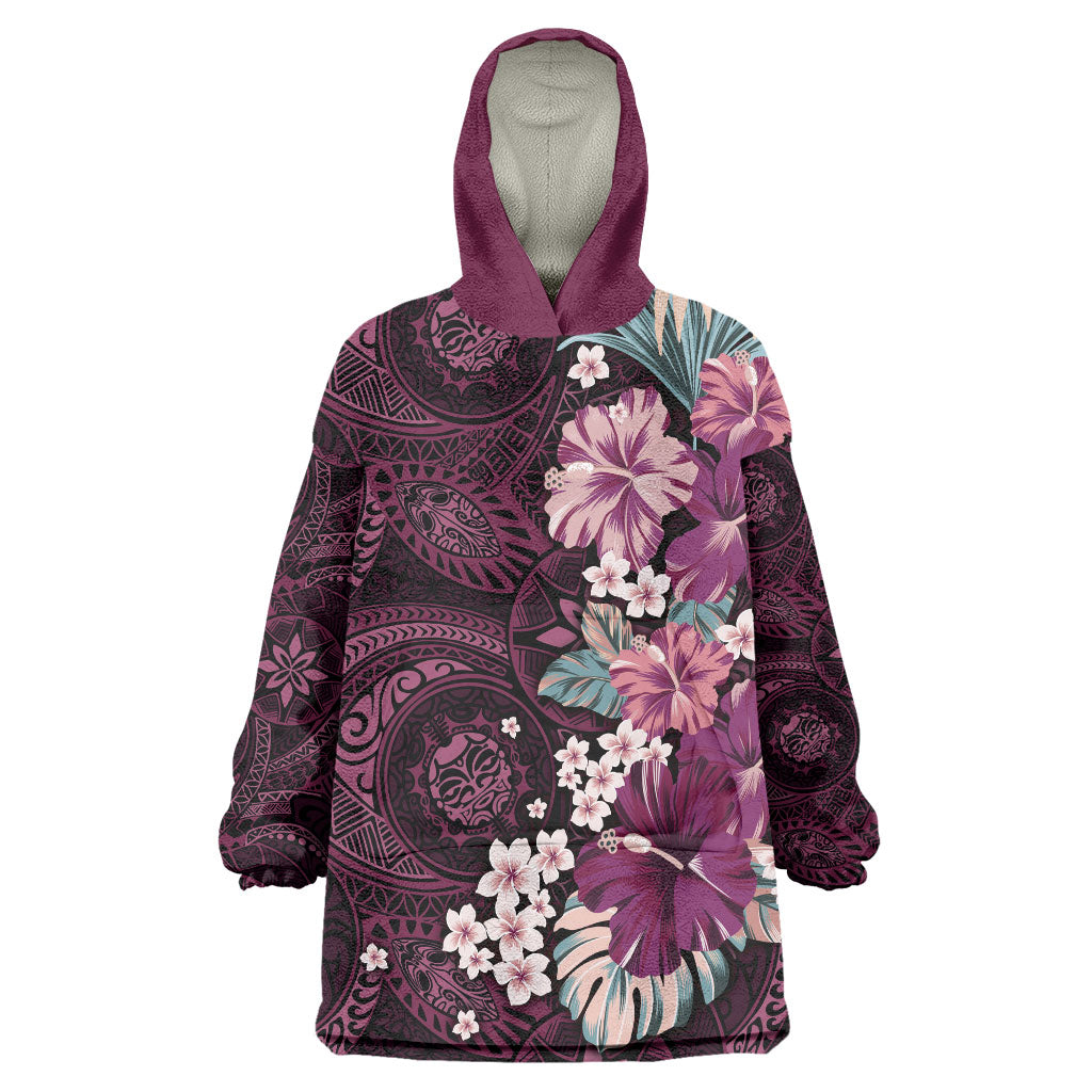 Poni Mama Hawai'i Hibiscus Wearable Blanket Hoodie Polynesian Tribal Tattoo Pattern Floral Elements