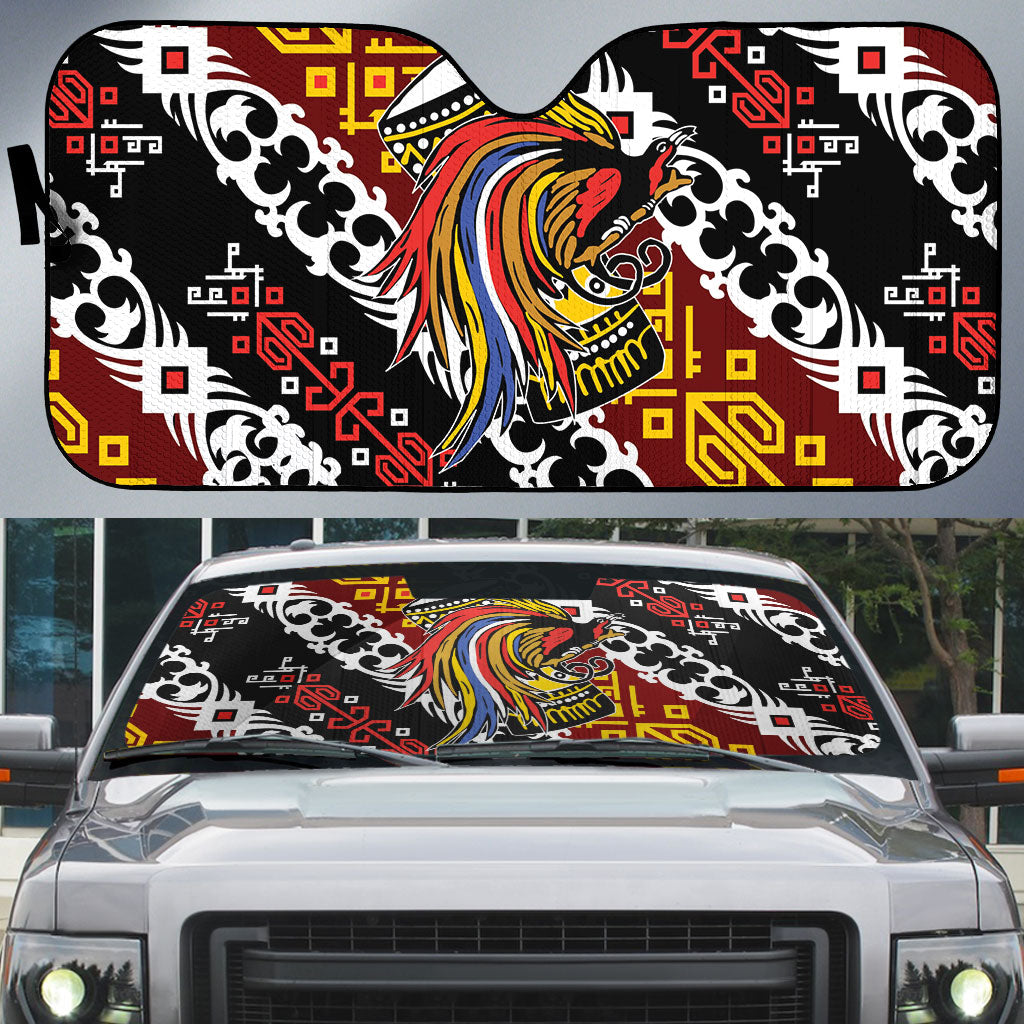Papua New Guinea Bird Drum Auto Sun Shade Papuan Batik Motif